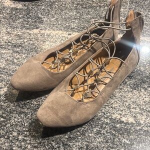 New Directions Taupe Lace-Up Flats